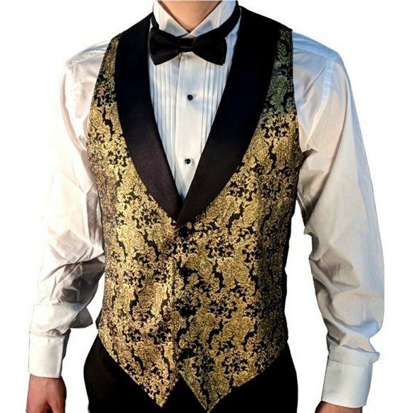 Unisex Gold Metallic Ornate Tuxedo Vest - Picture 9 of 9